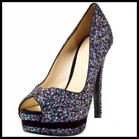 PELLE MODA WHITLEY GLITTER PEEPTOE PLATFORM 7.5 NWB - Picture 2 of 10